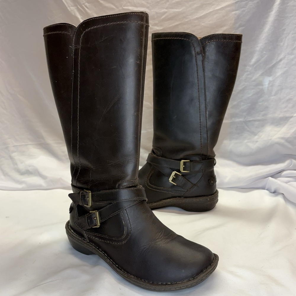 UGG Australia Rosen Tall Riding Boots Woman's Size 8 Sherpa Lined Leather Brown